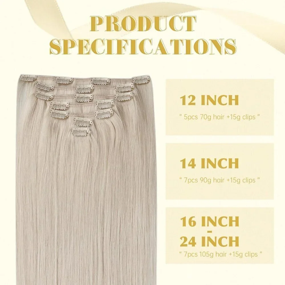 Clip in Hair Extensions Platinum Blonde Human Hair Clip in Extensions Straight H